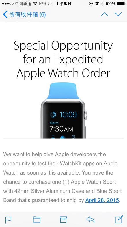 開(kāi)發(fā)者可提前購(gòu)買(mǎi)Apple Watch，保證28日發(fā)貨