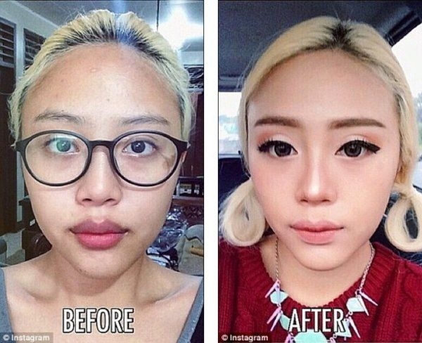 女網友分享半面妝容：以后外出要帶照妖鏡