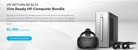 HTC和惠普發布Vive VR套裝 售價上萬起