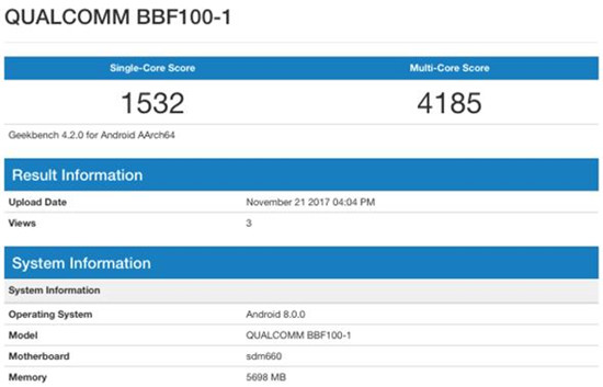 黑莓KEYone繼任者現身GeekBench：驍龍660+6GB