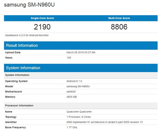 三星Note9跑分曝光：能否與iPhone X Plus一戰？